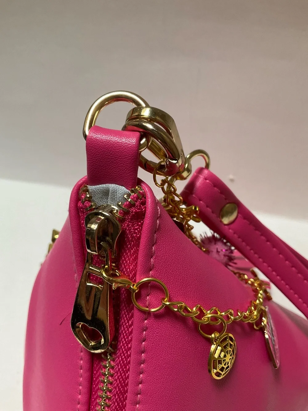 Synthetic leather triangle Hot Pink Wristlet Clutch Gold Spike Summerween Charms